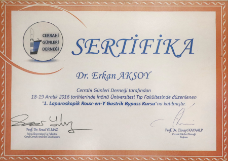 1. LAPAROSKOPİK Roux-en-Y GASTRİK BYPASS KURSU SERTİFİKASI